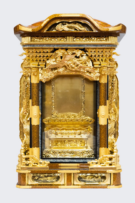 厨子(唐破風屋根・総梨地塗・下台木爪型・石目金具)